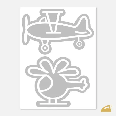 Reflexní nažehlovačky Vrtulník a letadlo na dětské oblečení.