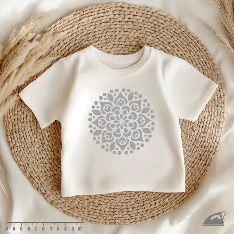 Reflexní nažehlovačka Mandala, výrazný prvek na oblečení.