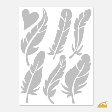 Reflexní nažehlovačky Ptačí pírka a srdce – sada 7 ks.