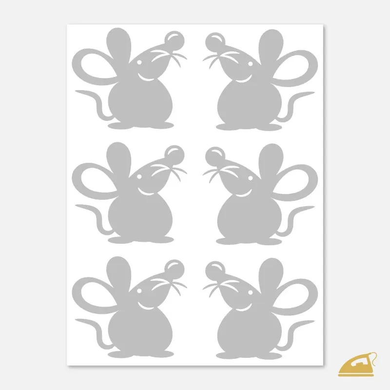 Reflexní nažehlovačky Myška – sada 6 ks pro dětské oblečení.