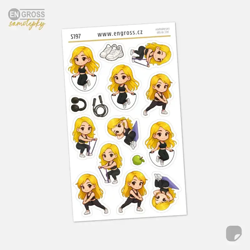 Samolepky do diáře Blondýnka: Švihadlo, strečink a posilování.