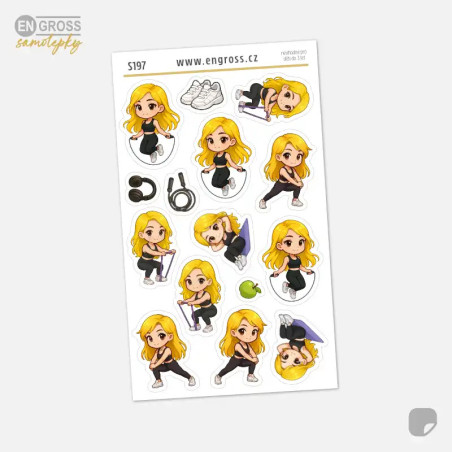 Samolepky do diáře Blondýnka: Švihadlo, strečink a posilování.