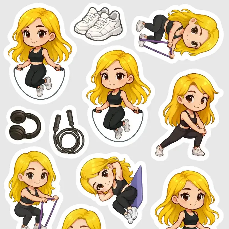 Samolepky Blondýnka: Švihadlo, strečink a posilování - mini nálepky do diáře.