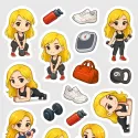 Samolepky Blondýnka: Plank, kettlebell a činky - mini nálepky do diáře.