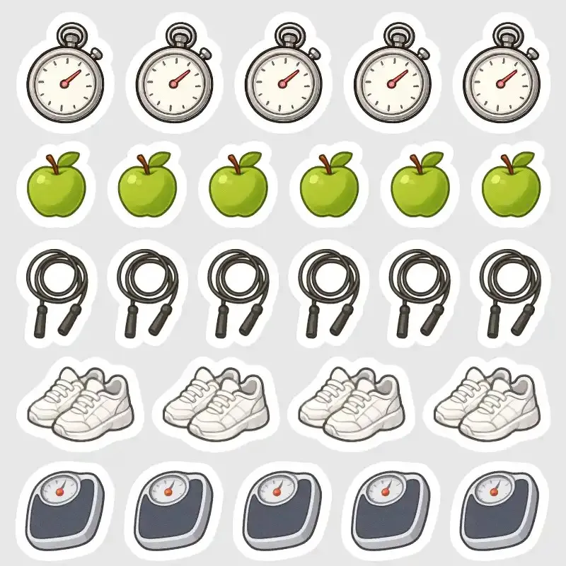 Malé samolepky do diáře: Fitness ikony a sportovní doplňk, 41 kusů.