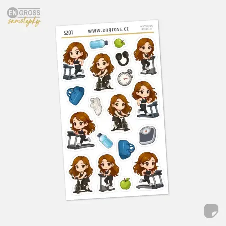 Samolepky do diáře Brunetka: Spinning, stepper a běžecký pás.