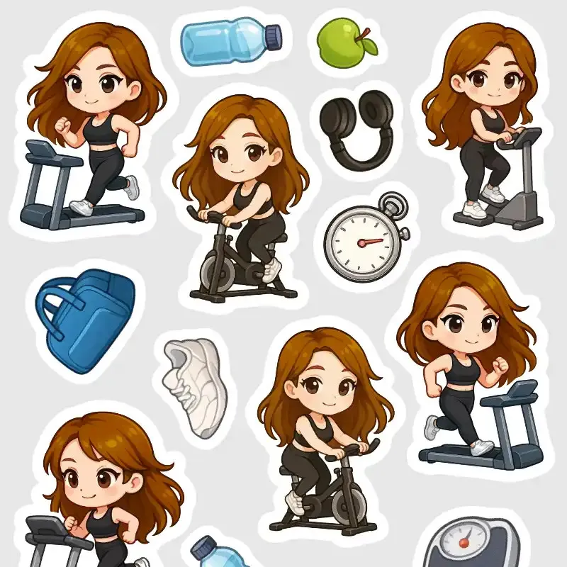 Mini samolepky do diáře Brunetka: Spinning, stepper a běžecký pás.