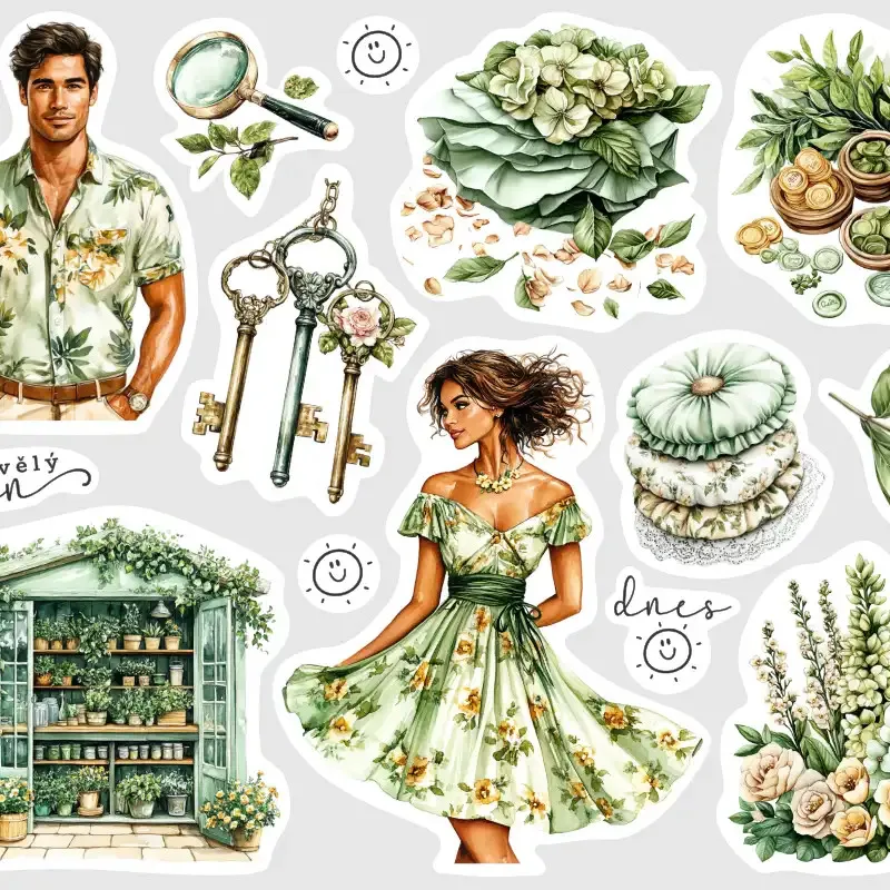 Samolepky do diáře - botanická zahrada, květiny.