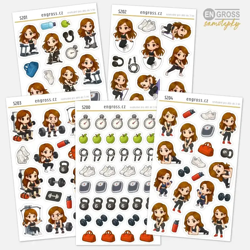 Sada mini samolepek do diáře Brunetka a fitness.