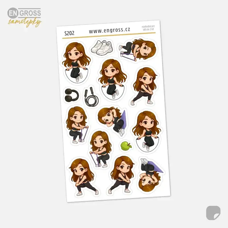 Samolepky do diáře Brunetka Švihadlo, strečink a cvičení.