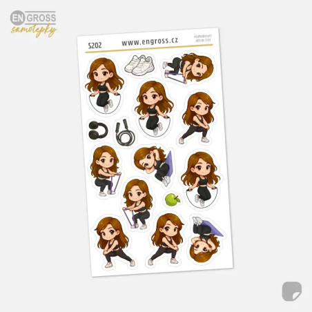 Samolepky do diáře Brunetka Švihadlo, strečink a cvičení.