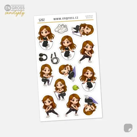 Samolepky do diáře Brunetka Švihadlo, strečink a cvičení.