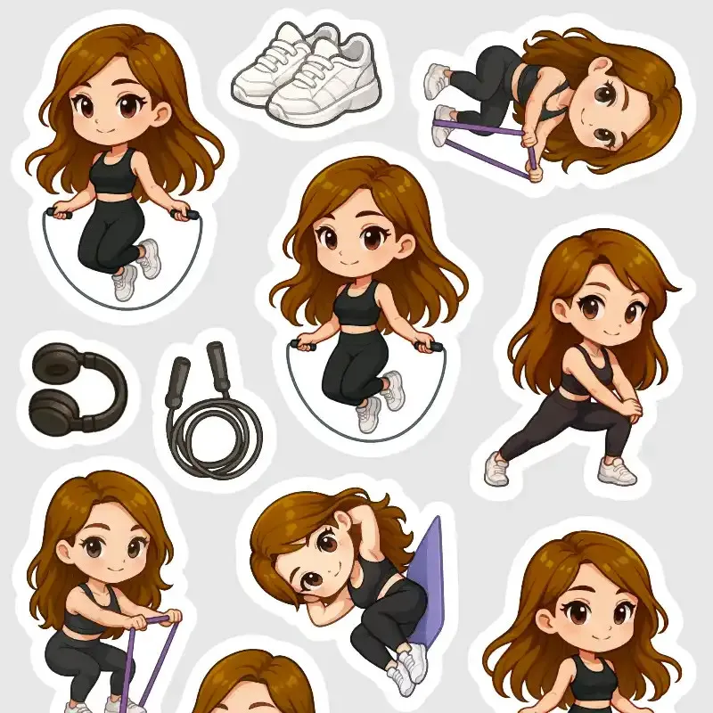 Mini samolepky do diáře Brunetka: Švihadlo, strečink a cvičení.