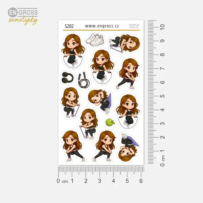 Samolepky do diáře Brunetka: Švihadlo, strečink a fitness.