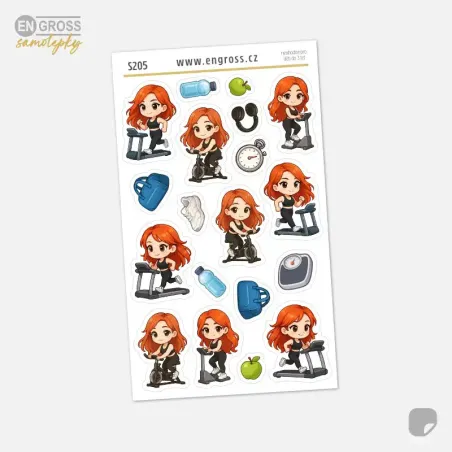 Samolepky do diáře Zrzka: Spinning, stepper a běžecký pás.