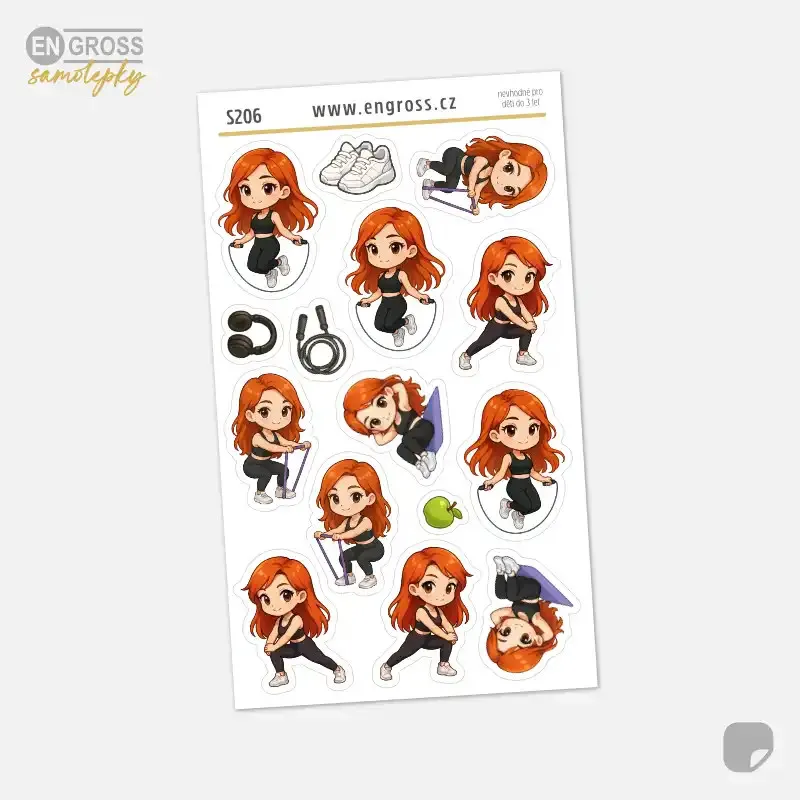 Samolepky do diáře Zrzka: Švihadlo, strečink a posilování.