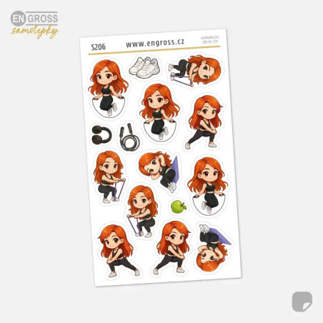 Samolepky do diáře Zrzka: Švihadlo, strečink a posilování.