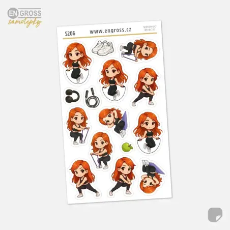 Samolepky do diáře Zrzka: Švihadlo, strečink a posilování.