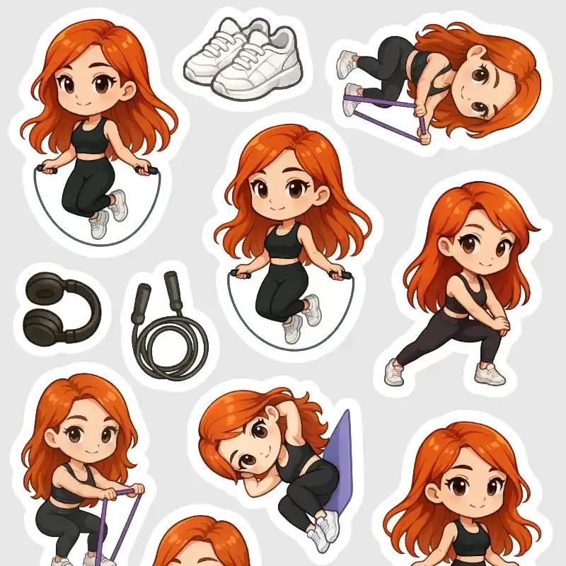 Mini samolepky do diáře Zrzka: Švihadlo, strečink a posilování.