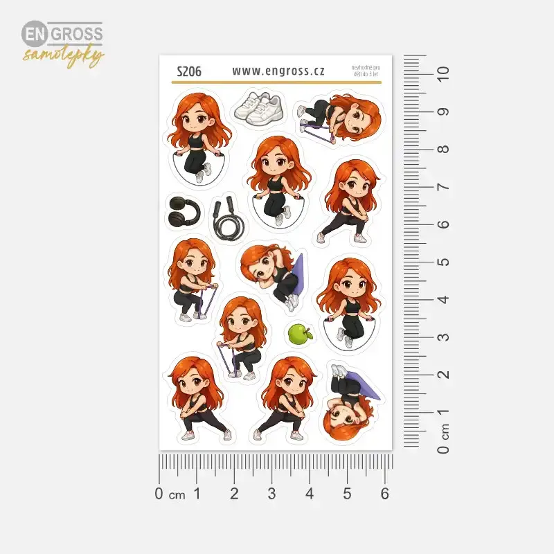 Malé samolepky do diáře Zrzka: Švihadlo, strečink a posilování.