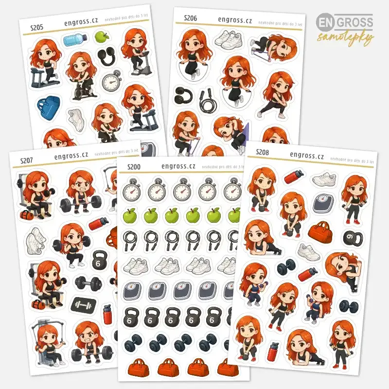 Sada samolepky do diáře Zrzka: Fitness a posilovna.