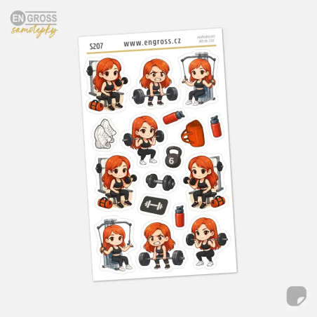 Samolepky do diáře Zrzka: Posilovna, činky a dřepy.
