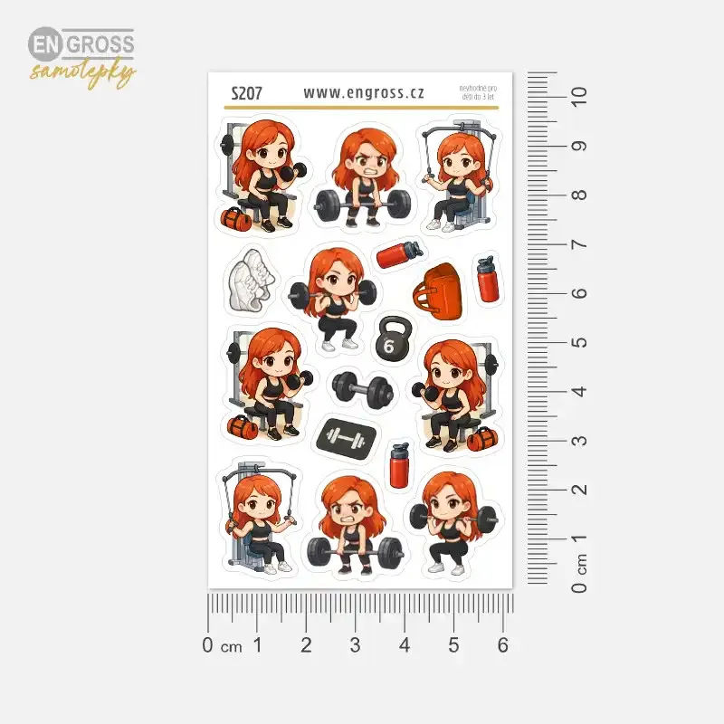 Malé samolepky do diáře Zrzka: Posilovna, činky a dřepy.