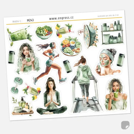 Samolepky do diáře Zdravý životní styl: Pohyb a Matcha.
