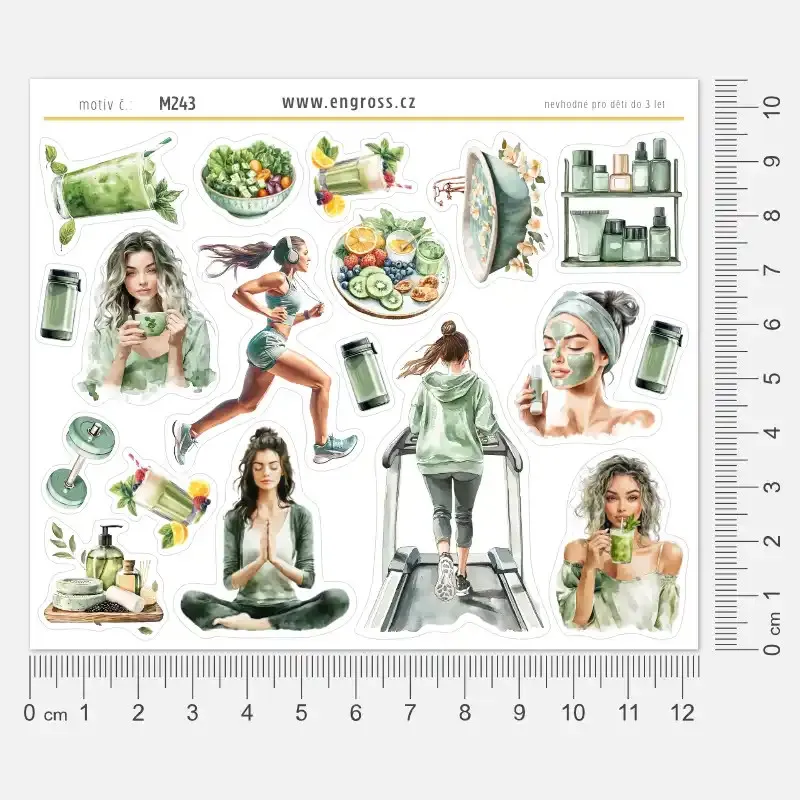 Samolepky do diáře Zdravý životní styl: žena, pohyb a matcha.