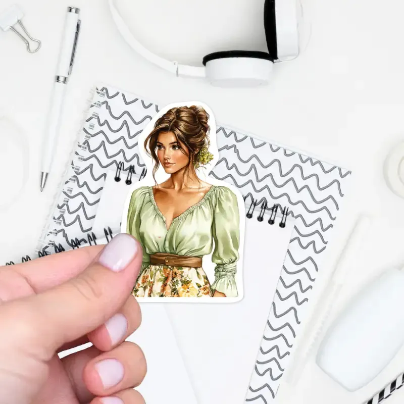 Samolepka do diáře - žena a květiny.