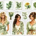 Samolepky do diáře - ženy a květiny.