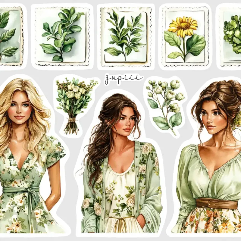 Samolepky do diáře - ženy a květiny.