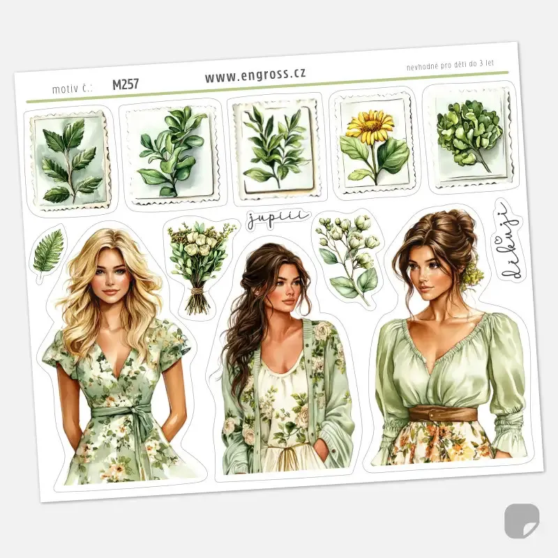 Samolepky do diáře - ženy a květiny.