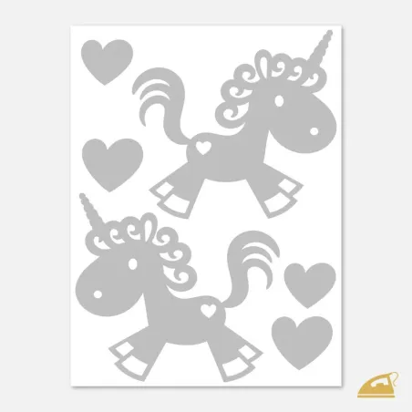 Reflexní nažehlovačky Jednorožci a srdíčka – sada pro holčičky.