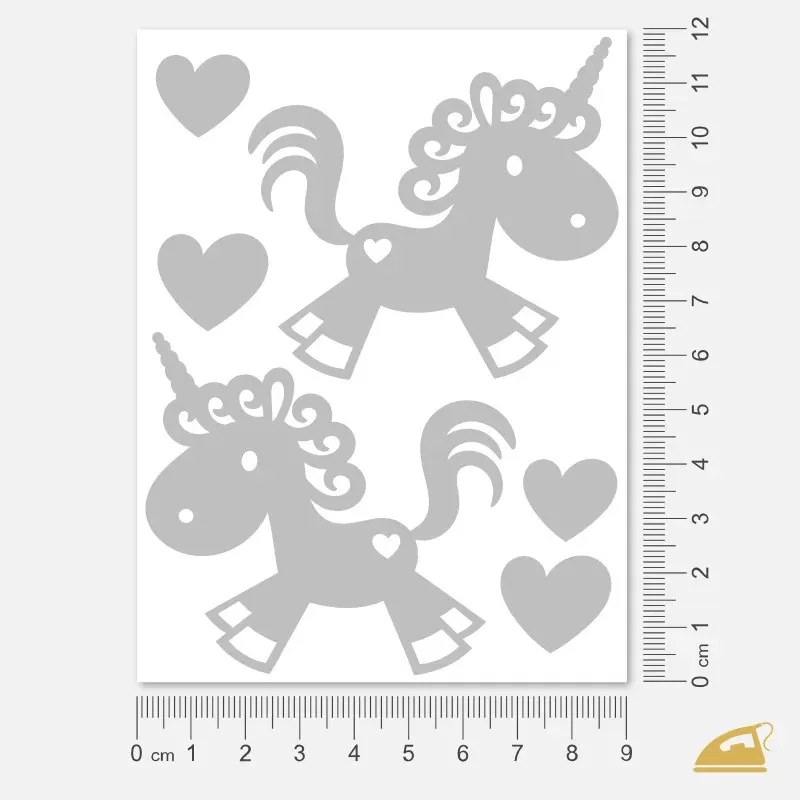 Reflexní nažehlovačky Jednorožci a srdíčka – snadné nažehlení žehličkou.