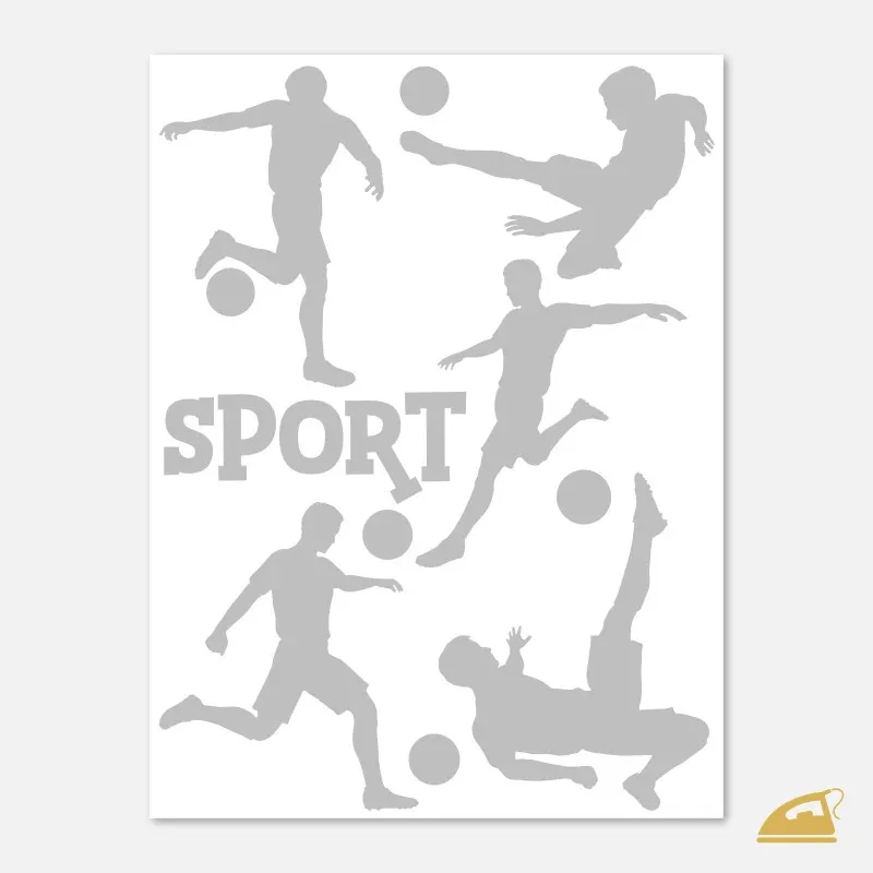 Reflexní nažehlovačky Fotbalisté v akci – sada 6 motivů (hráči a nápis).