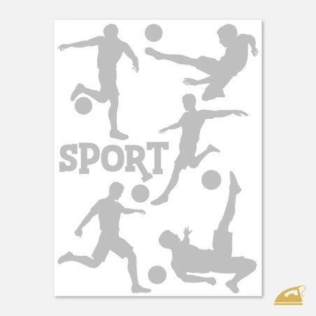 Reflexní nažehlovačky Fotbalisté v akci – sada 6 motivů (hráči a nápis).