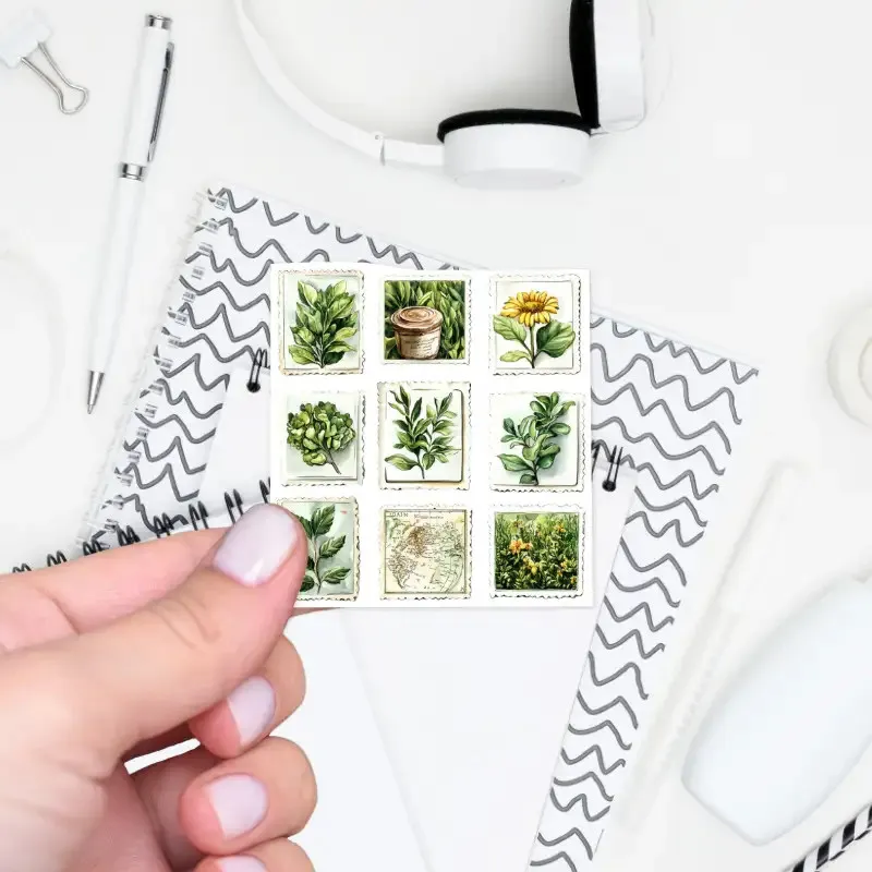 Samolepka do diáře - botanické poštovní známky.