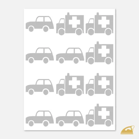 Reflexní nažehlovačky Auta a sanitky – sada 12 ks pro malé řidiče.