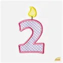 Růžová vyšívaná nažehlovačka číslice 2: Narozeninová svíčka pro holčičky.