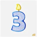 Modrá vyšívaná nažehlovačka číslice 3: Narozeninová svíčka.