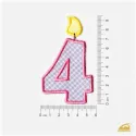 Růžová vyšívaná nažehlovačka číslice 4: Narozeninová svíčka pro holčičky.