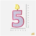 Růžová vyšívaná nažehlovačka číslice 5: Narozeninová svíčka pro holčičky.