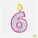 Růžová vyšívaná nažehlovačka číslice 6: Narozeninová svíčka.
