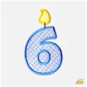 Modrá vyšívaná nažehlovačka číslice 6: Narozeninová svíčka.