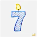 Modrá vyšívaná nažehlovačka číslice 7: Narozeninová svíčka.