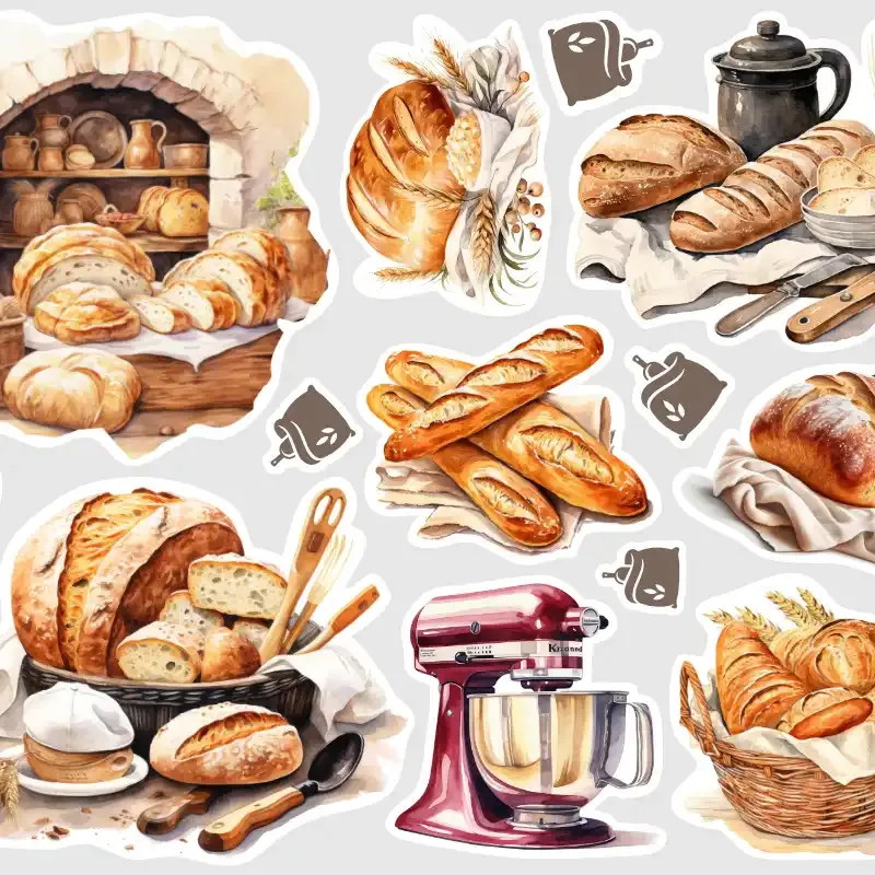 Samolepky pro plánování v diáři Pečení chleba: Domácí pekárna a tradice.