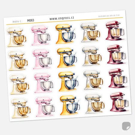 Samolepky do diáře: Kuchyňské roboty – jemný watercolor styl.