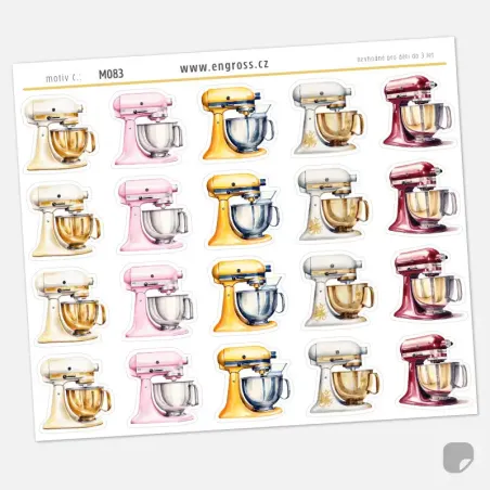 Samolepky do diáře: Kuchyňské roboty – jemný watercolor styl.