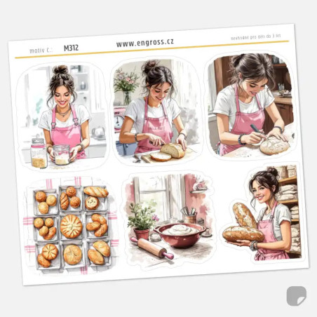 Samolepky do diáře: Pekařka v růžovém – Od kvásku k bochníku.